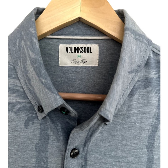 LINKSOUL Button Down Stargazer Blue Dry Tech Shirt-Size M-NWOT - Picture 2 of 5